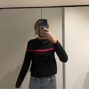 Club Monaco Sweater (Black w/pink + red stripe detail, Size XS)